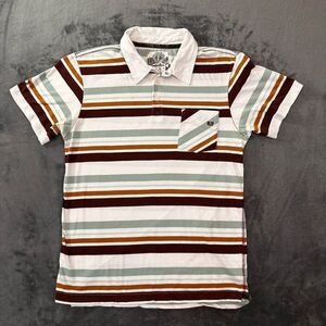 Planet Earth Clarence S/S Polo Shirt Men's L Burgundy‎ Stripe Slimfit Retro